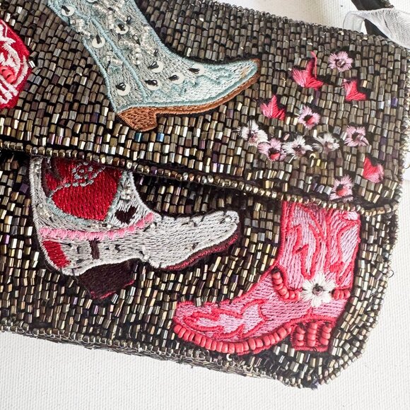 Cowboy boot western cowboy carter print fully beaded Shoulder Baguette Bag - Picture 11 of 11